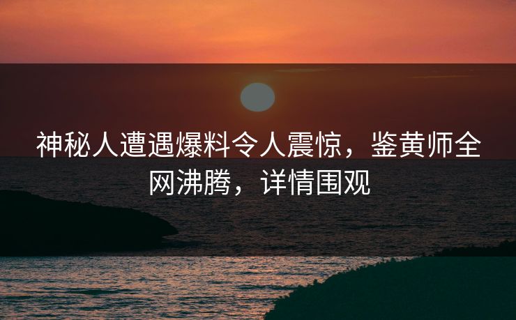 神秘人遭遇爆料令人震惊，鉴黄师全网沸腾，详情围观