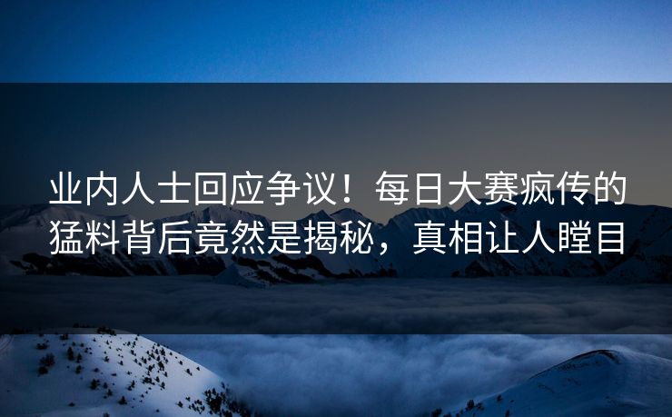 业内人士回应争议！每日大赛疯传的猛料背后竟然是揭秘，真相让人瞠目