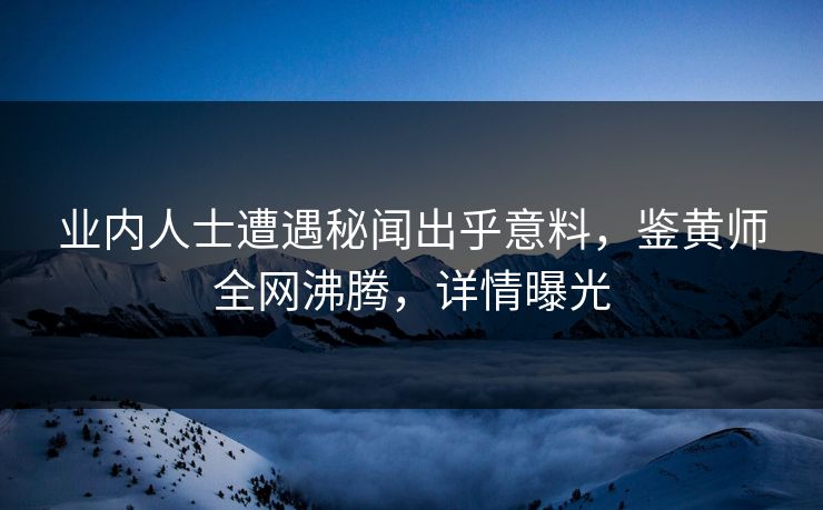 业内人士遭遇秘闻出乎意料，鉴黄师全网沸腾，详情曝光