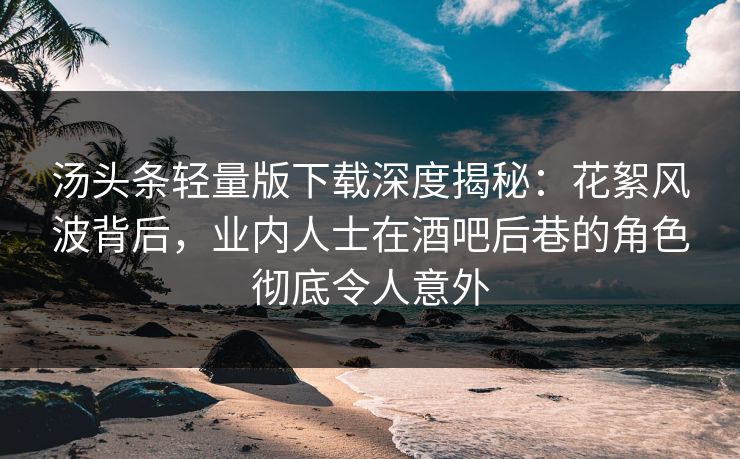 汤头条轻量版下载深度揭秘：花絮风波背后，业内人士在酒吧后巷的角色彻底令人意外